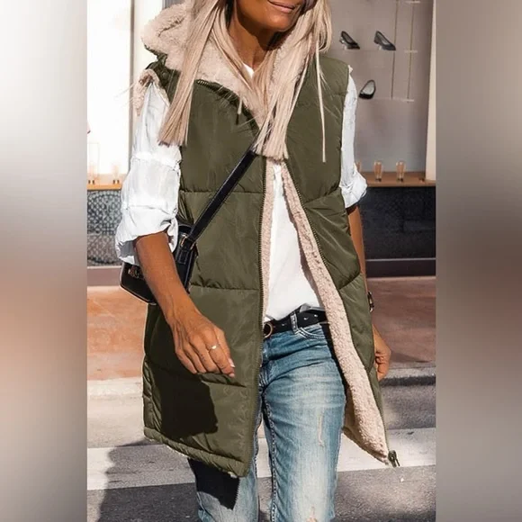 Zip-Up Longline Hooded Vest